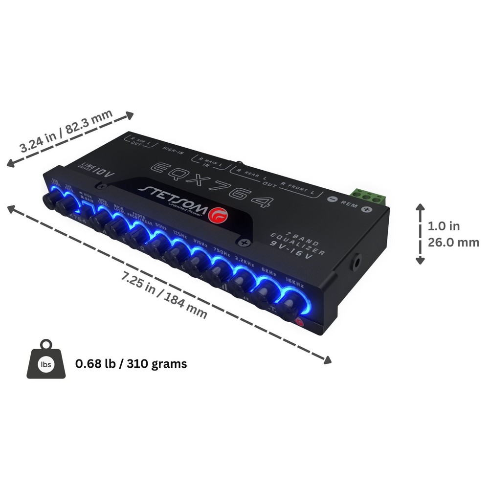 Stetsom EQX 764 - 7 Band Equalizer, 4 Input & 6 Output Channels, Blue Led
