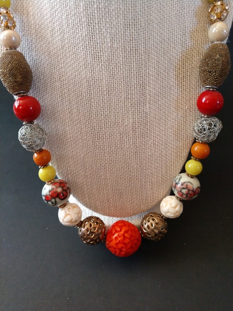 Necklace Hand Beaded In Fall Colors