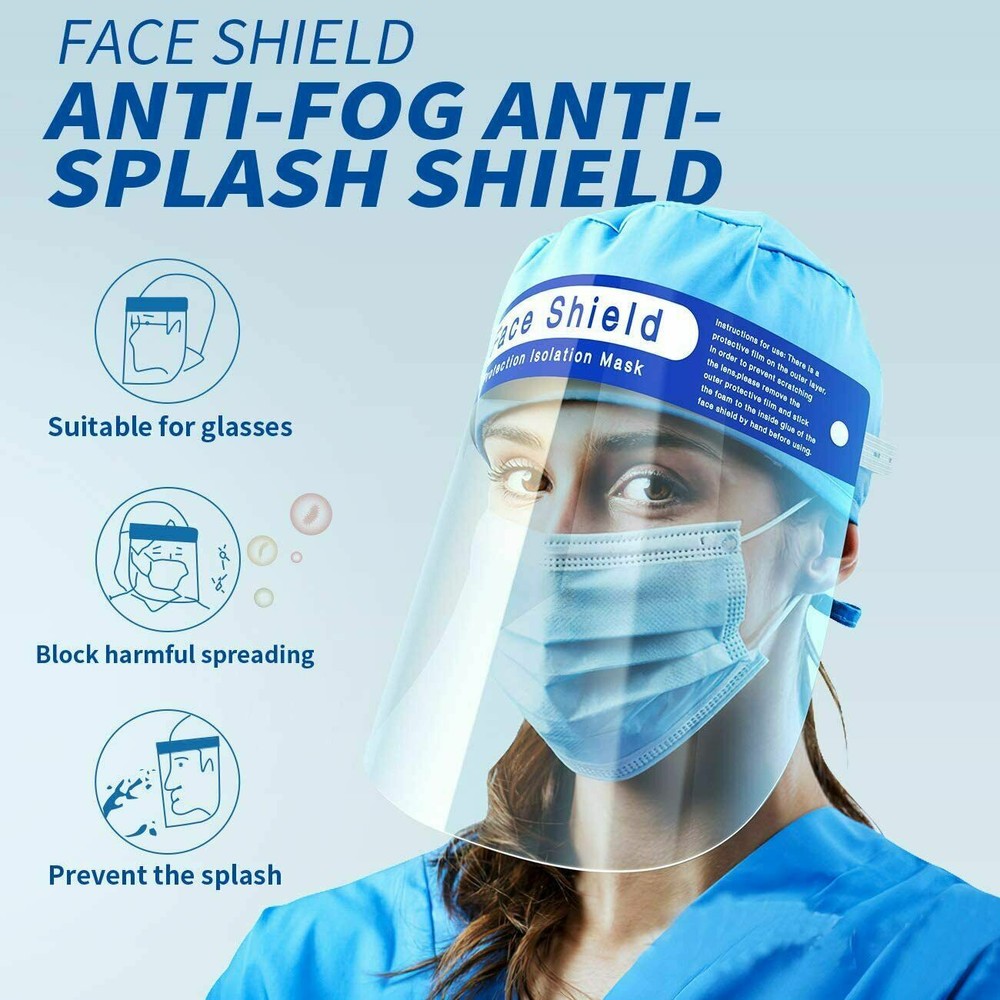 10 Pack Reusable Face Shield Adjustable, Elastic Headband Clear Visor.