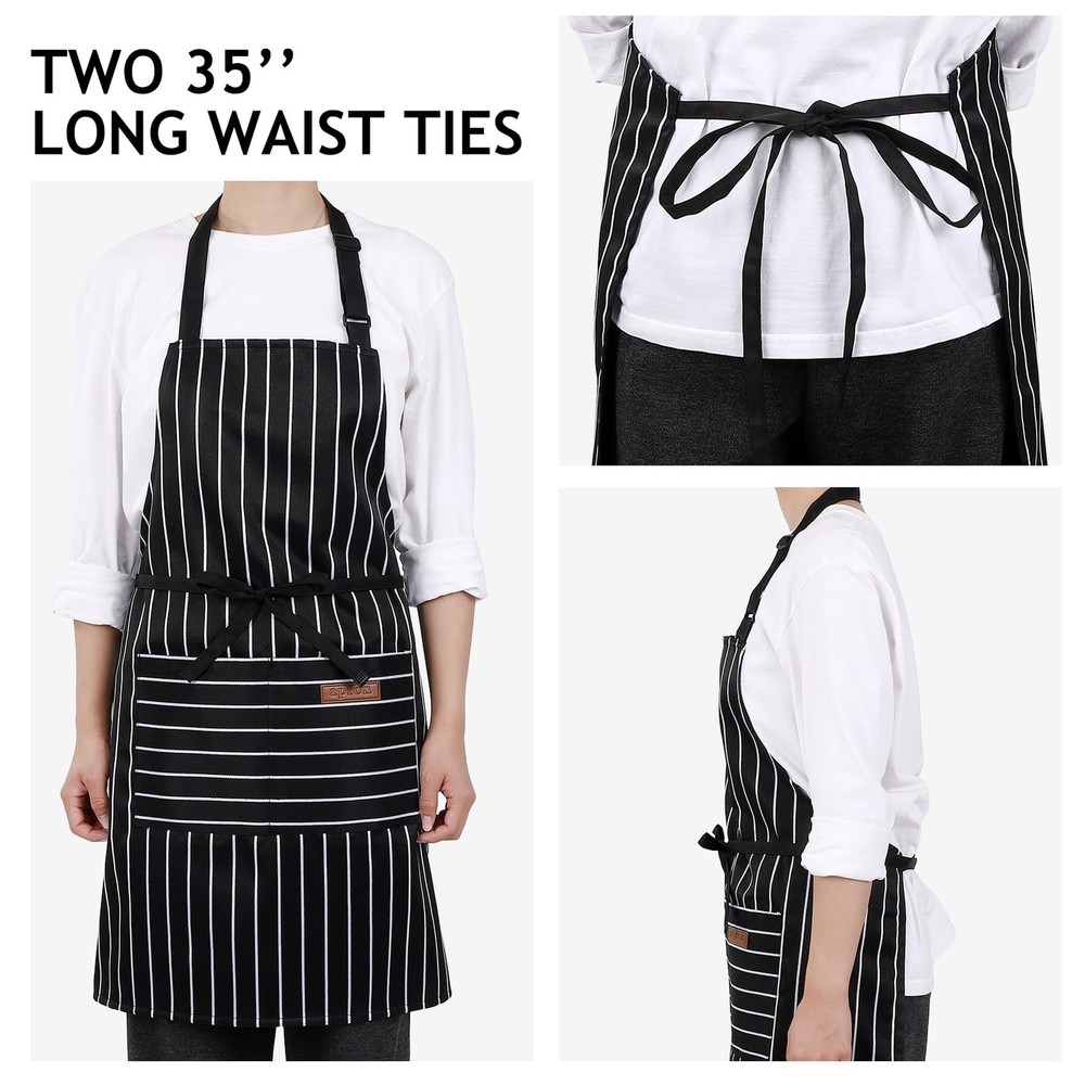 3 Pack Kitchen Cooking Aprons, Adjustable Bib Chef Apron with 2 Pockets for W...