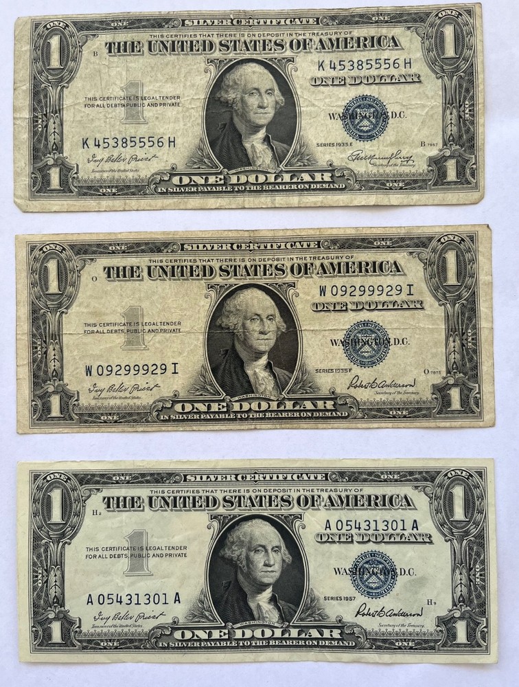 $1 Silver Certificates, Three Different Blue Seal Silver Certificates!