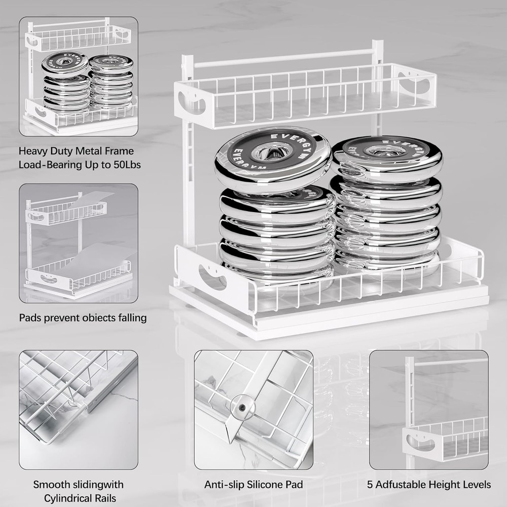 Under Sink Organizer W/ Pull-Out Drawers,Kitchen Sink Organizer,2 Tier Bathroom