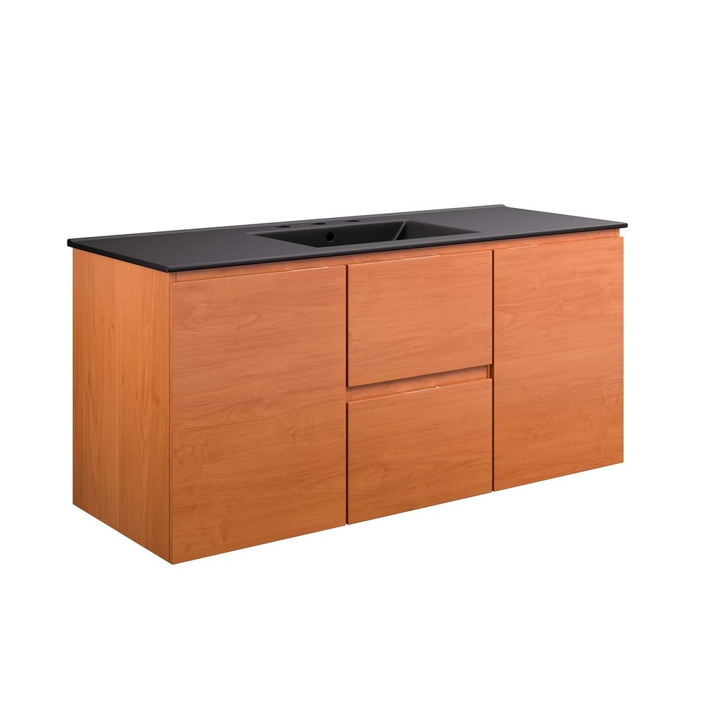 Modway Scenic 48" Wall-Mount Bathroom Vanity in Cherry Black
