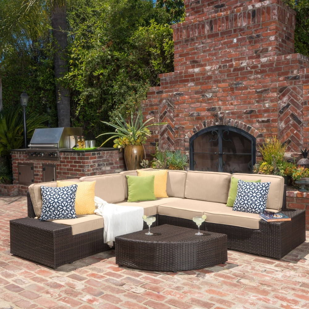 Reddington 6pc Outdoor Brown Wicker Sectional Seating Set