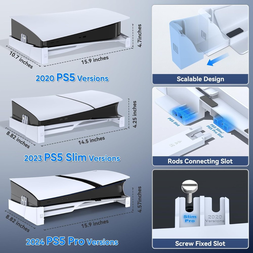 PS5 Horizontal Stand White - Stable Base with Support Rods