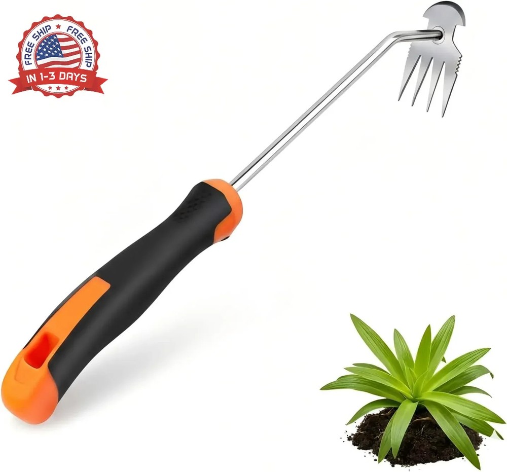 Weed Puller Tool, portable garden tool, Four-Tined Weeding Tool, Uprooting Weedi