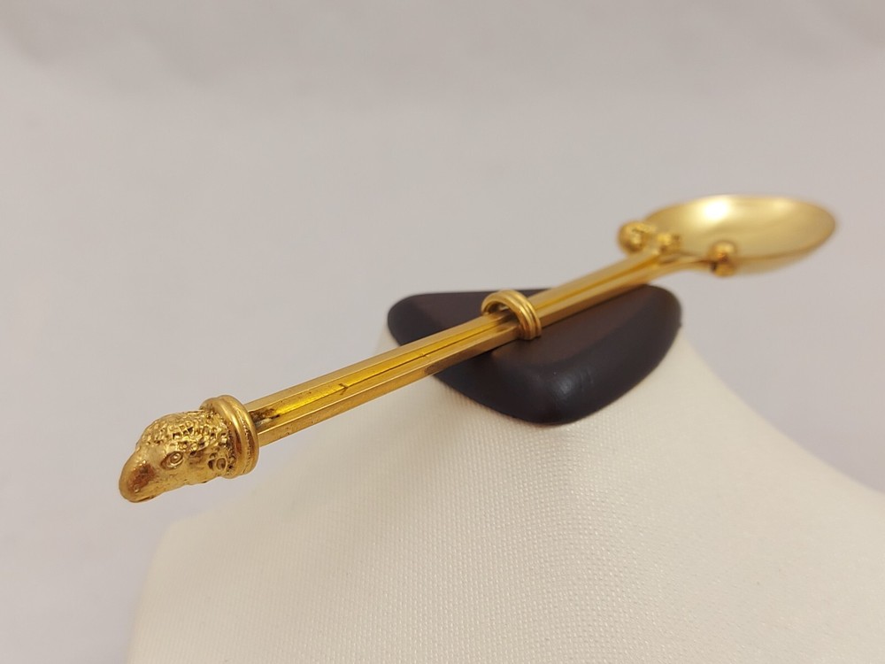 Antique Victorian Memento Mori Skull Solid Silver Gilt Spoon