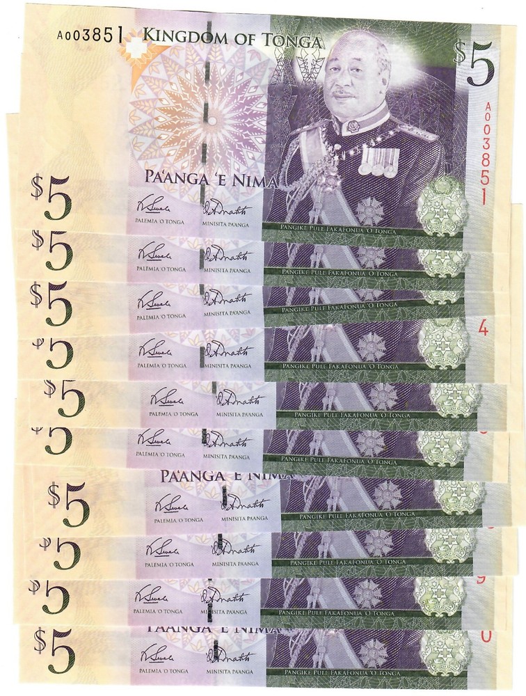 Tonga 10x 5 Pa'anga 2009 UNC