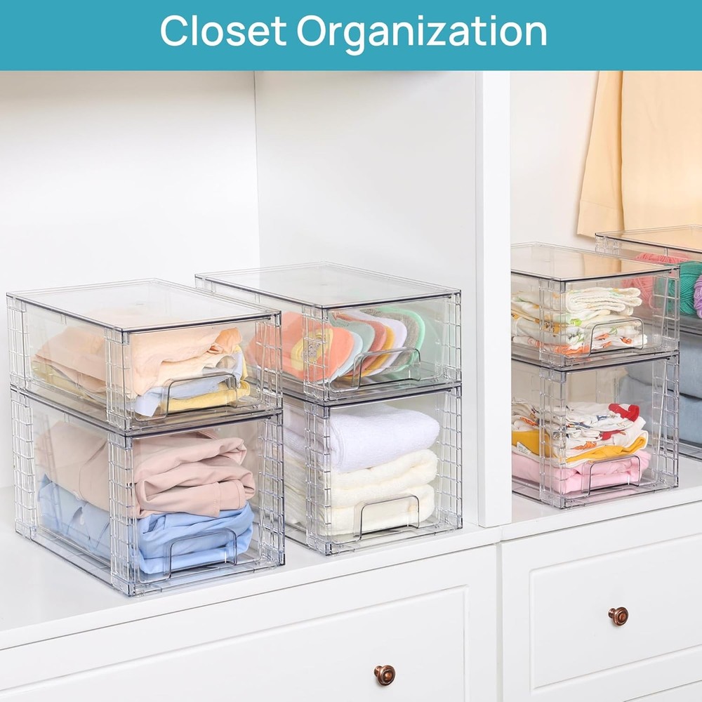 4-Piece Stackable Storage Drawer Set with Large Capacity, Storage Rack.
