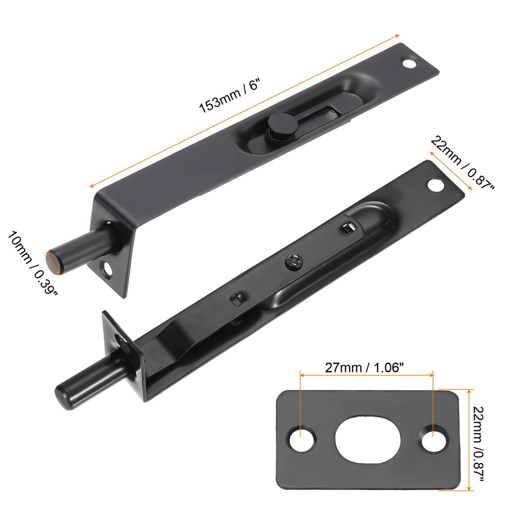 2 Pcs 6 x 0.87 Inch Flush Bolt Solid Brass Door Flush Bolt Black
