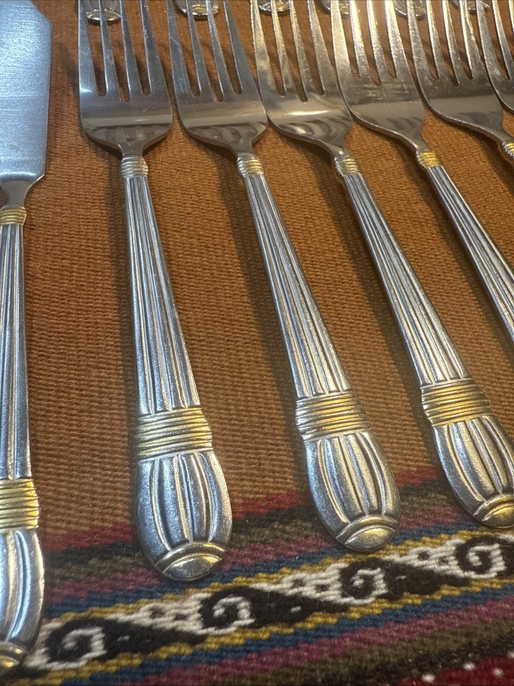 Alco ACV5 Gold Accent Stainless Glossy Flatware 42 Pc Set