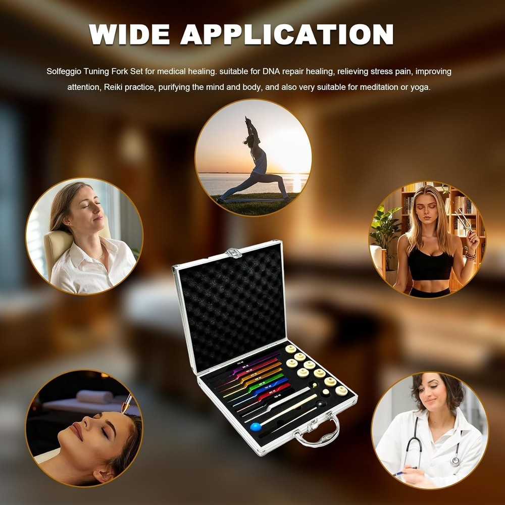 Essential 10-Piece Solfeggio Tuning Fork Kit - For Sound Therapy & Meditation