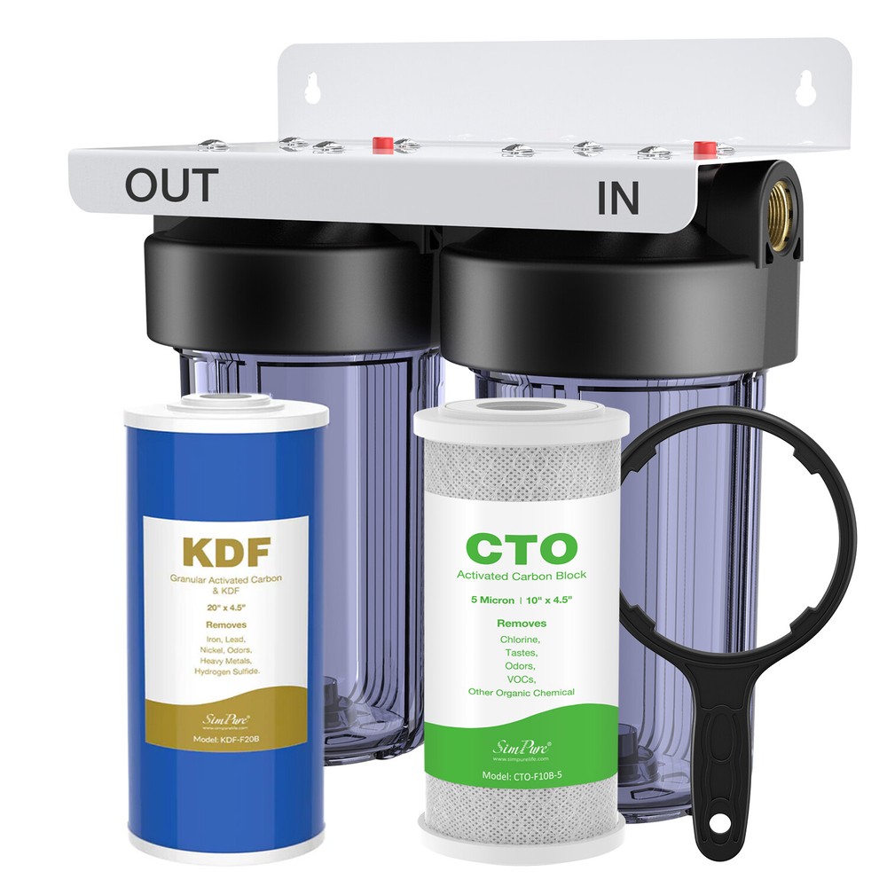 2 Stages Whole House Water Filter System Carbon KDF Reduce Manganes 100,000 Gals