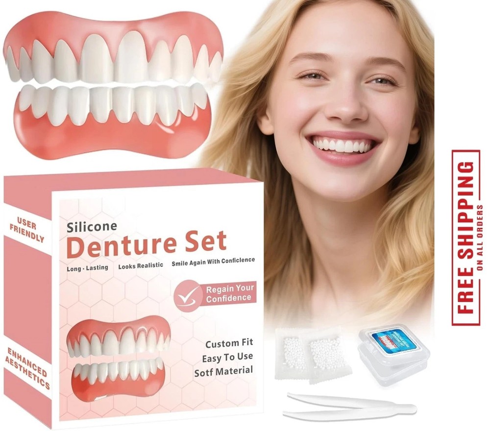 Moldable False Teeth Dentures Set Upper Lower Silicone Instant Smile Fix-M