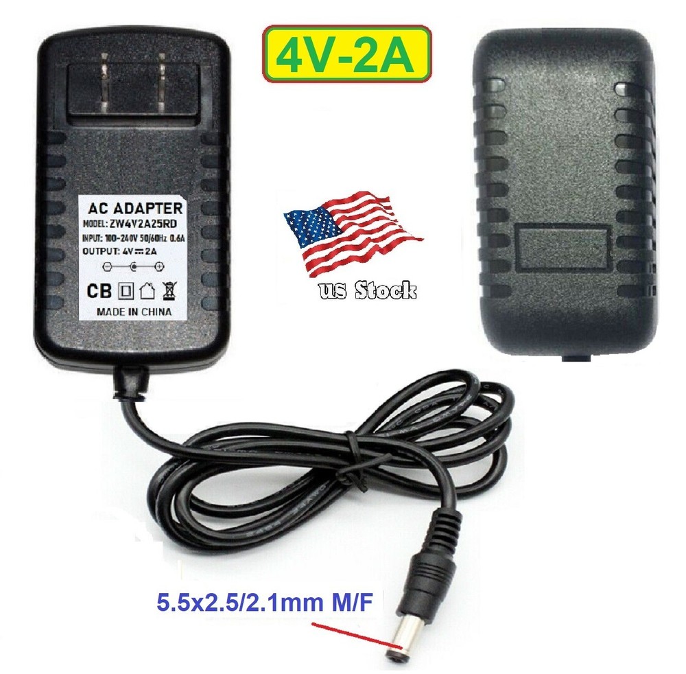 4V 2A AC/DC Adapter Power Supply for Home Electronics with 5.5x2.1/2.5mm DC Plug