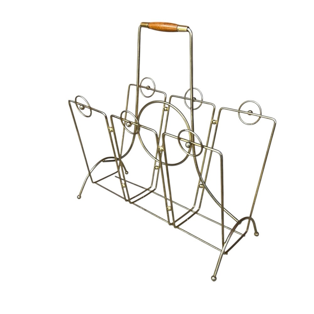 Mid Century Modern Wire and Teak Magazine Rack