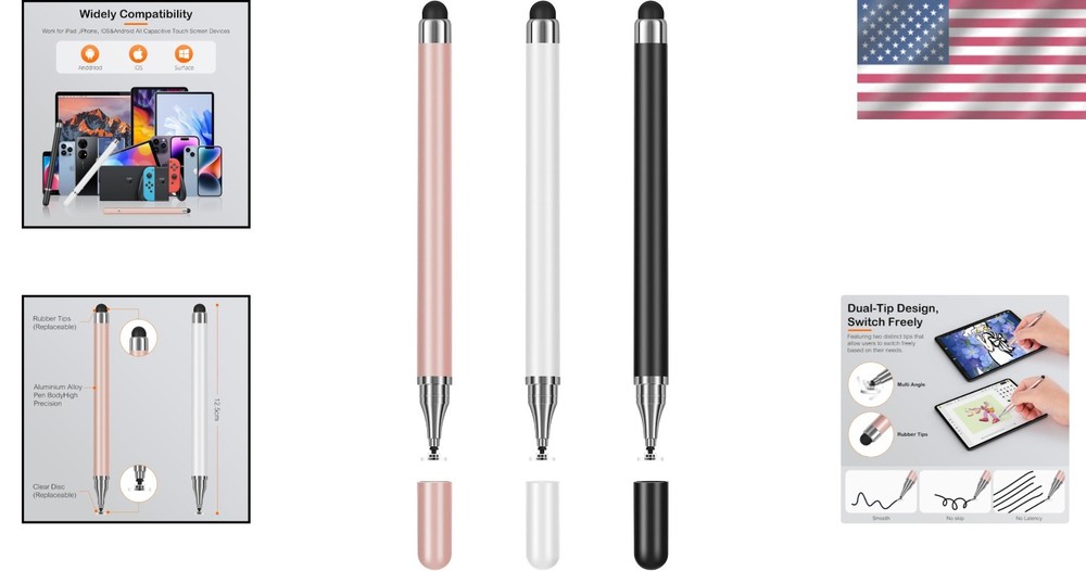Ergonomic 3-Pack Stylus Pens for iOS & Android - Scratch Resistant & Comfortable
