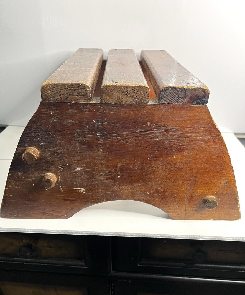 Vintage Handcrafted Oak Wood Step Stool Primitive Distressed Solid Foot Bench