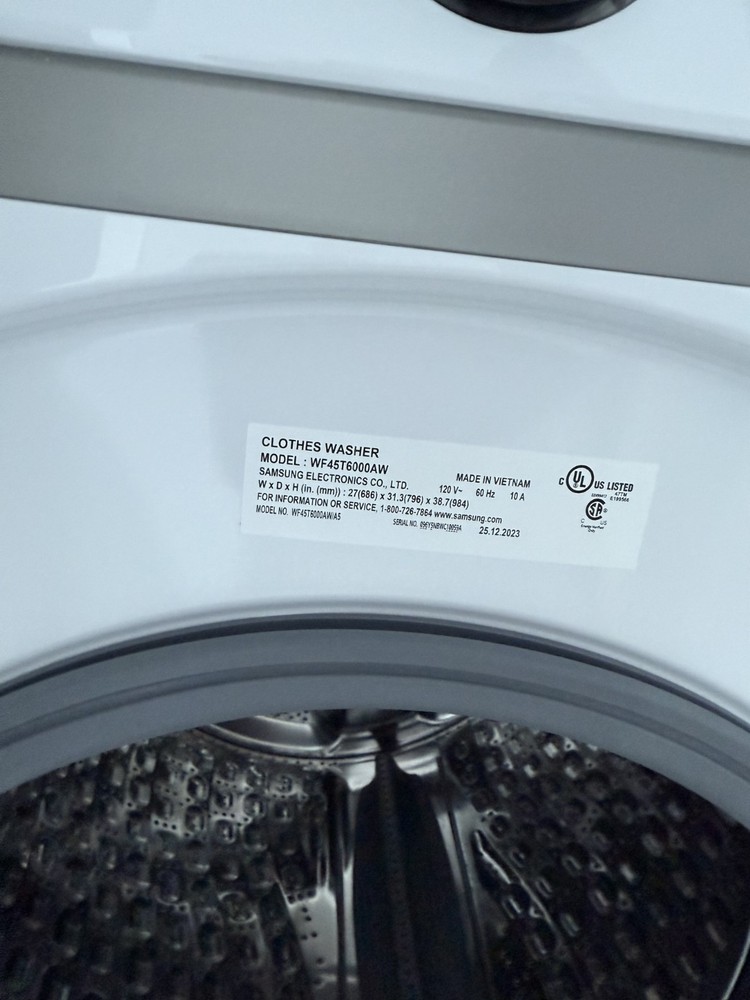 Samsung Stackable Washer and Dryer Set White WF45T6000AW & DVE45T6000W Open Box