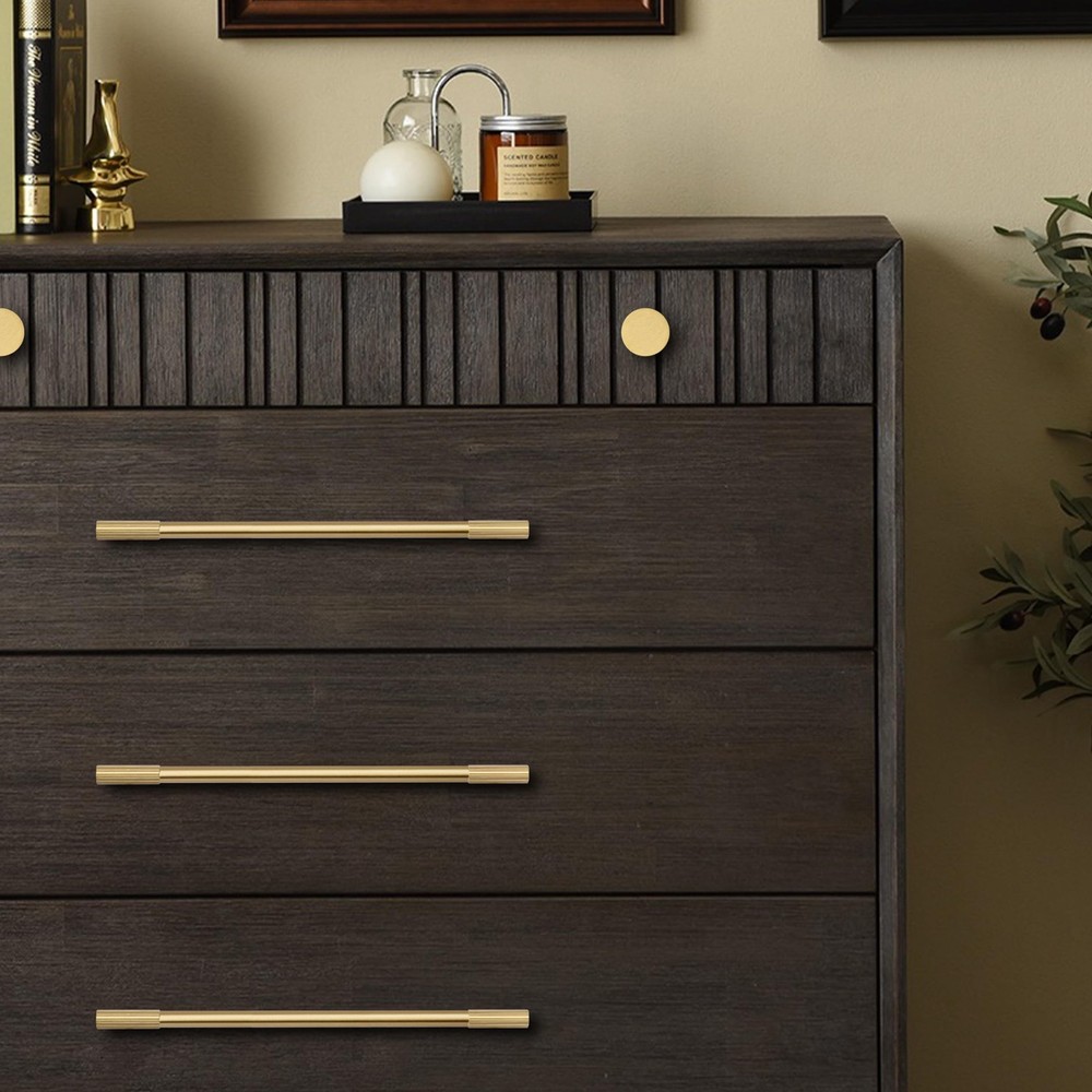 2pcs Solid Brass Gold Cabinet Pulls, 10 Inch Hole Centers for Kitchen Cupboar...