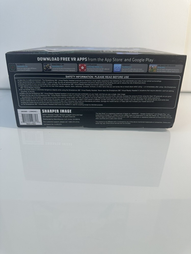 Sharper Image Virtual Reality Smartphone Viewer 360 Degree Headset VR BlackWhite