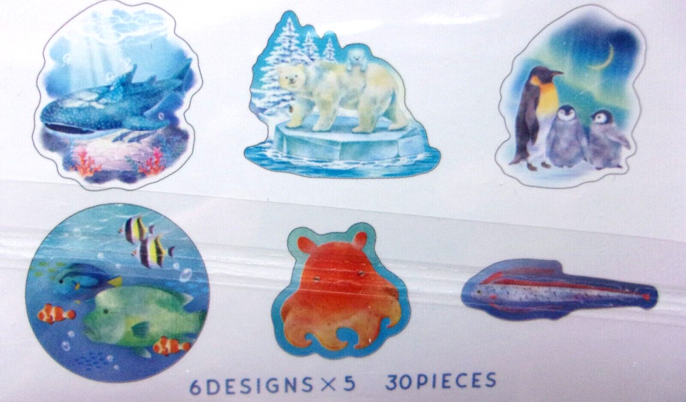 SYNAPSE JAPAN / Aquarium Flake Sticker 30 pieces Penguin Fish