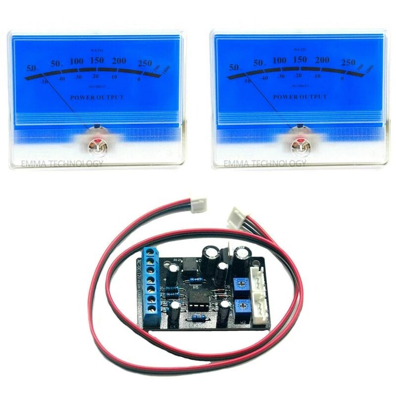 2pcs Lake Blue Power Amplifier VU Panel Meter w 1pc Power Supply Driver Board
