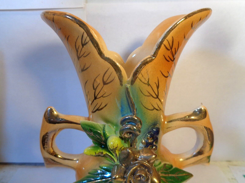 Floral Pattern double Handle 7 3/4: Ceramic Vase, 1982, Mexico (Used)