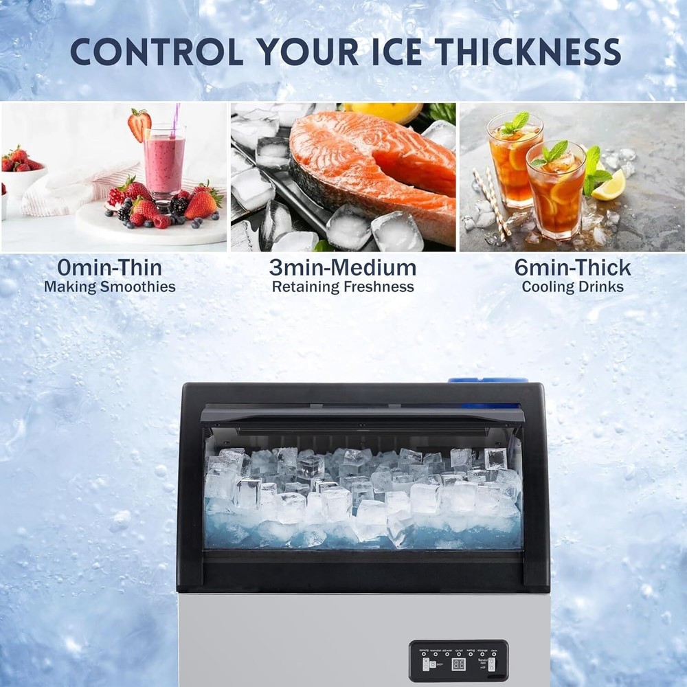 120LBS Commercial Ice Maker Built-in Ice Cube Machine 33Lbs Bin Storage