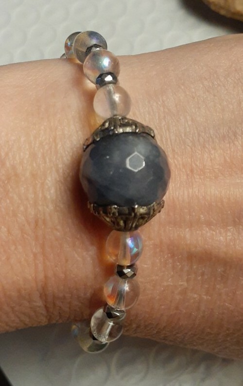 Artisan blue agate rock crystal  hematite toggle bracelet size Average