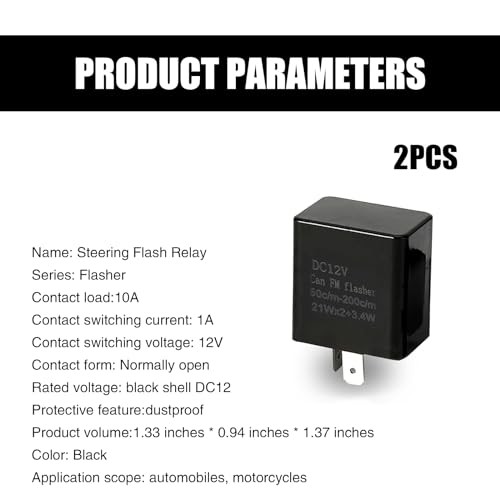 Pack-2 LED Flasher Relay, 12V Speed Adjustable Hazard Warn Flash 2 PCS Black