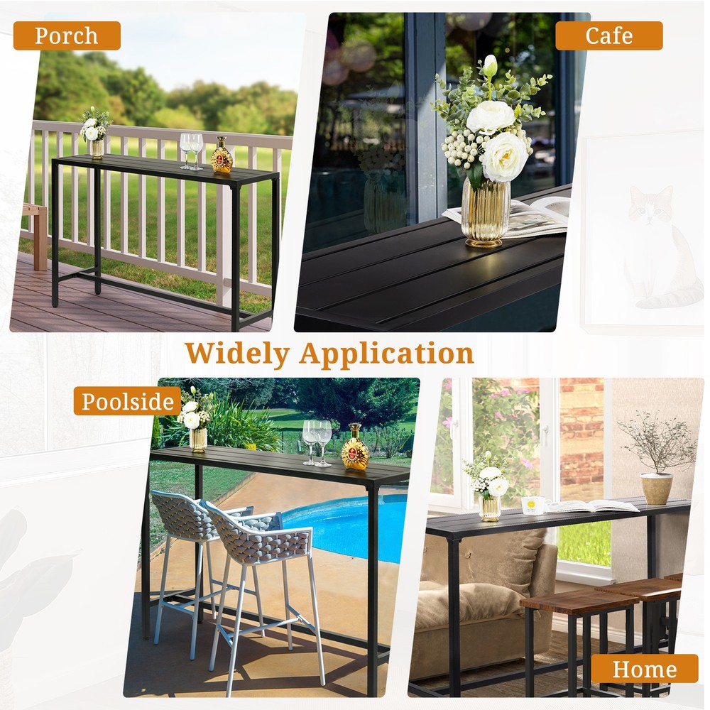 Outdoor Bar Table with Adjustable Feet, Rectangle Narrow Counter Height Table