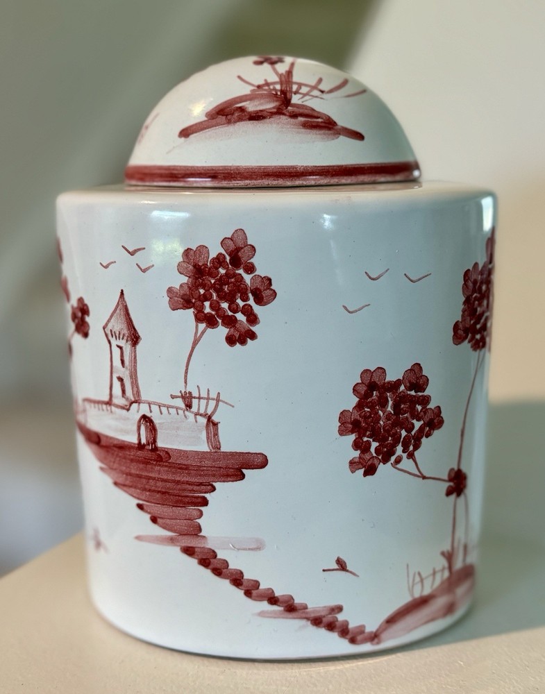 Cantagalli Majolica Lidded Jar 6” Tall