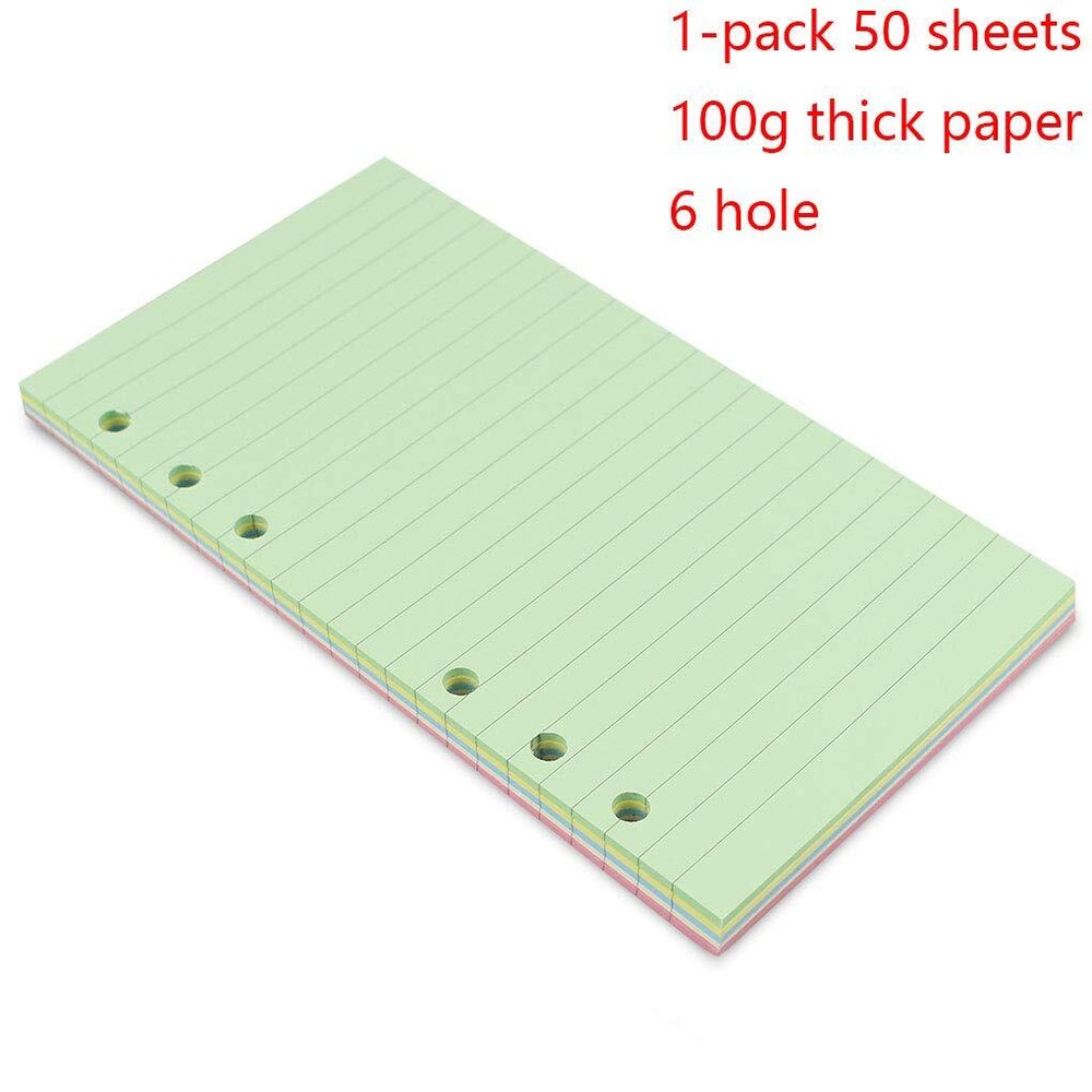 50 Sheets/100 Pages Colored Lined Paper Refill for A6 6-Ring Binder Notebook