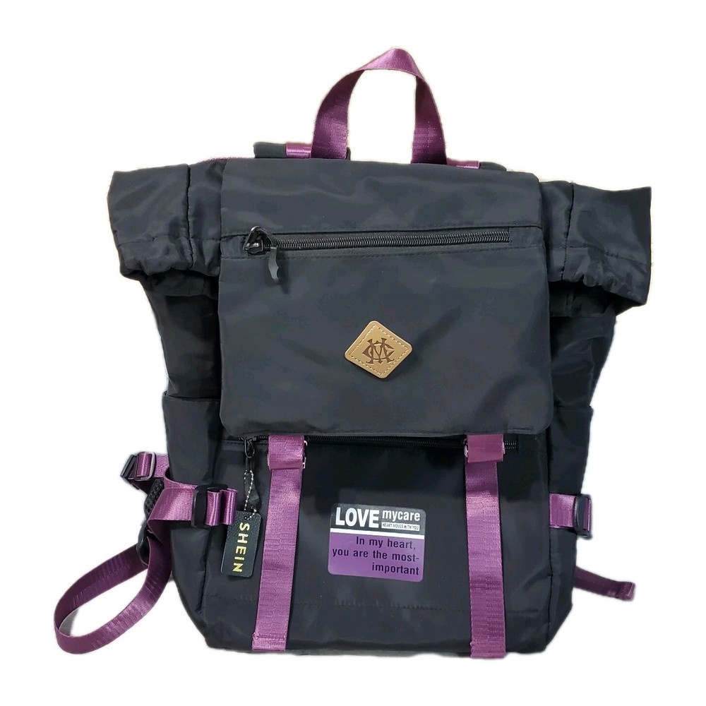School Supply Backpack Black And Purple Sheen