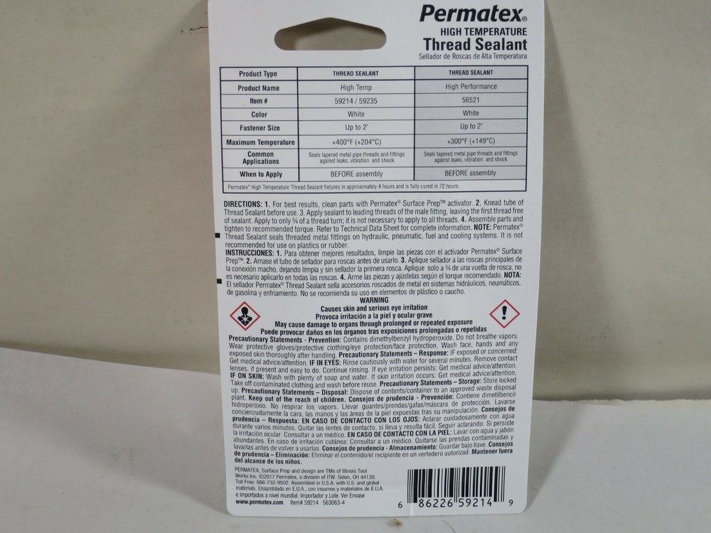 Permatex 59214 High Temperature Thread Sealant .20oz