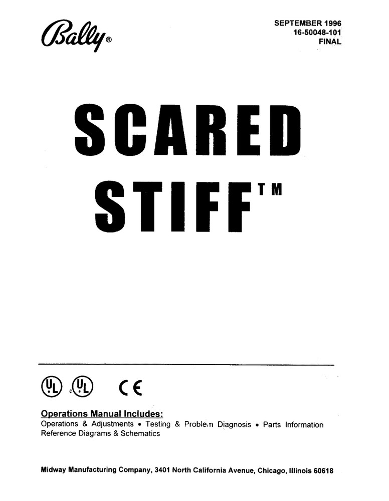 Bally SCARED STIFF Instruction Manual & Schematics: 148 Page