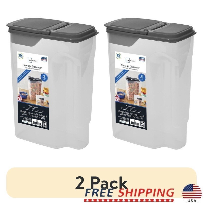 Clear Plastic Cereal Dispenser 2 Pack 32 Cup Storage Container Kitchen Organizer