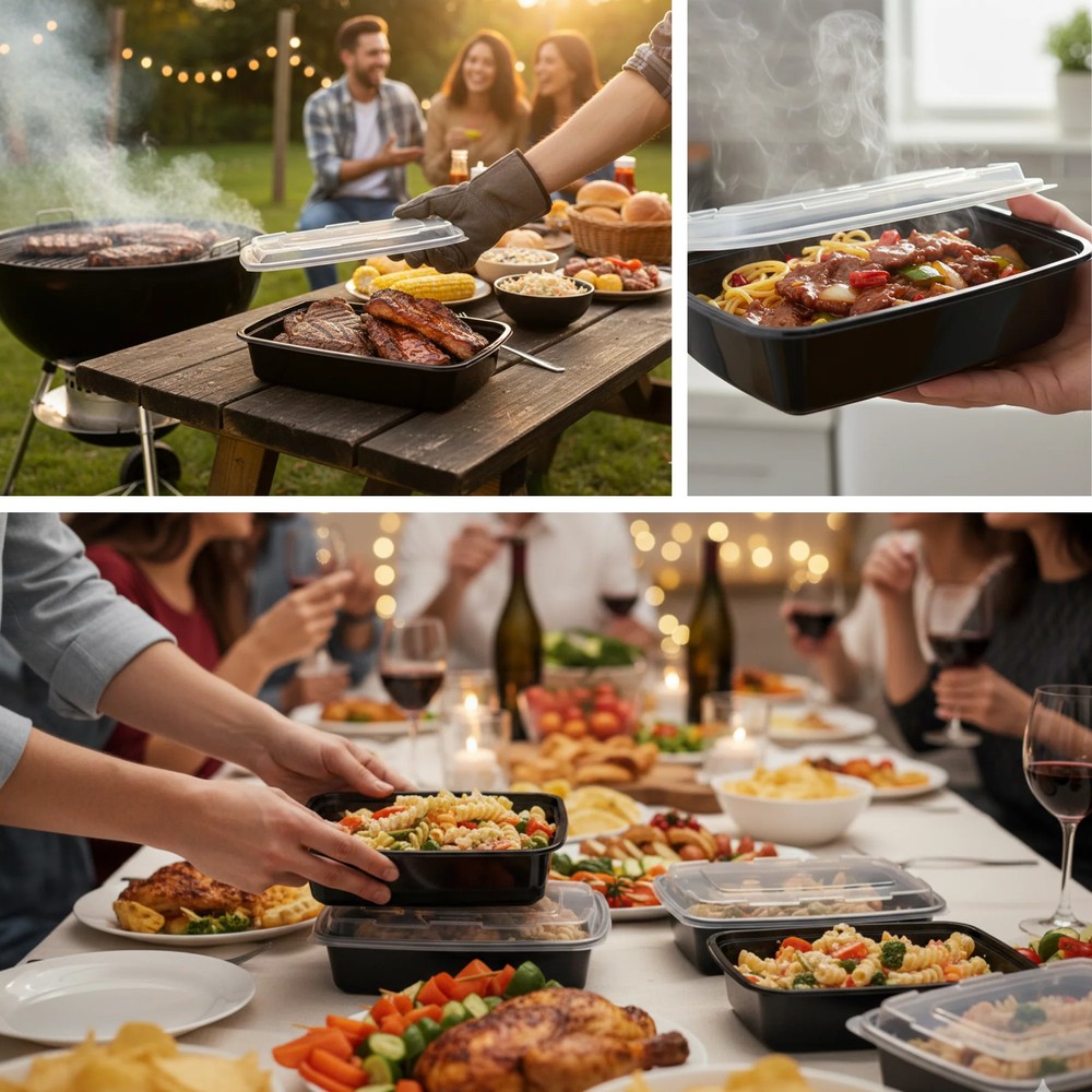 32oz Rectangular Microwaveable Container with Lid, 150 Sets (50/6)