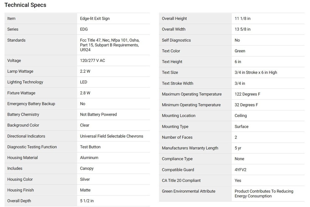 Edge-lit Exit Sign: 2 Faces, Green, Aluminum, Universal Field Selectable Chevron