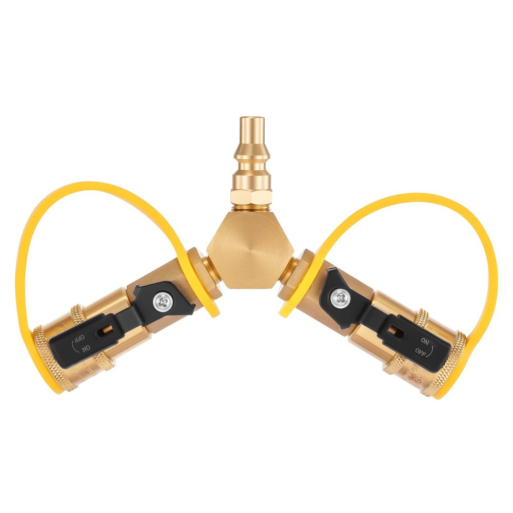 RV Propane Quick Connect Y Splitter Adapter Shutoff Valve 2 Way 1/4 inch Q