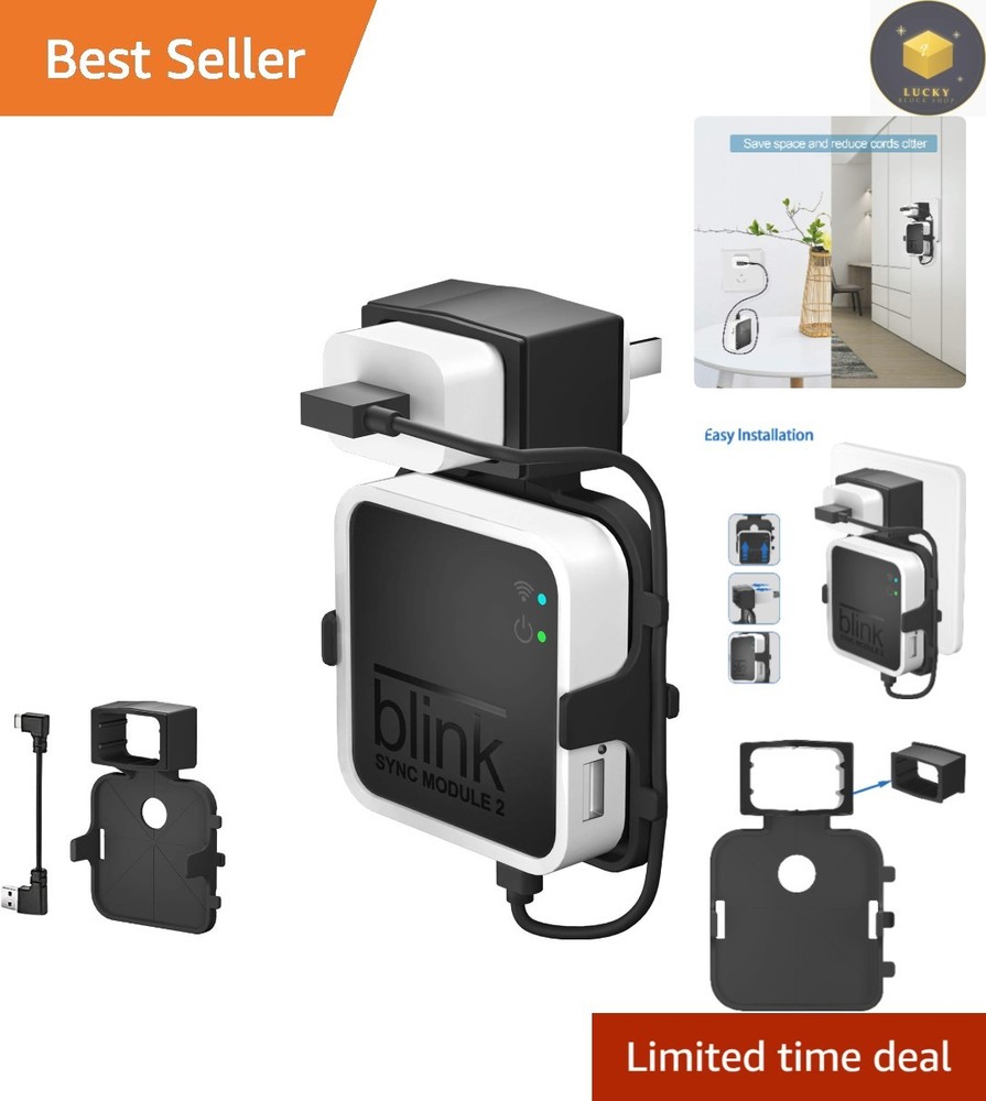 Secure Outlet Mount for Blink Sync Module 2 - Custom Cable & Damage-Free Design