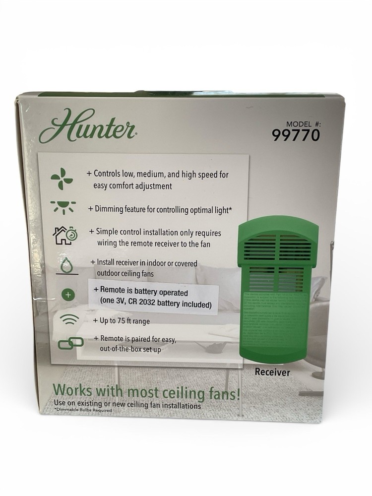 Hunter 99770 Universal Fan-Light Remote Control with Receiver & Wall Cradle