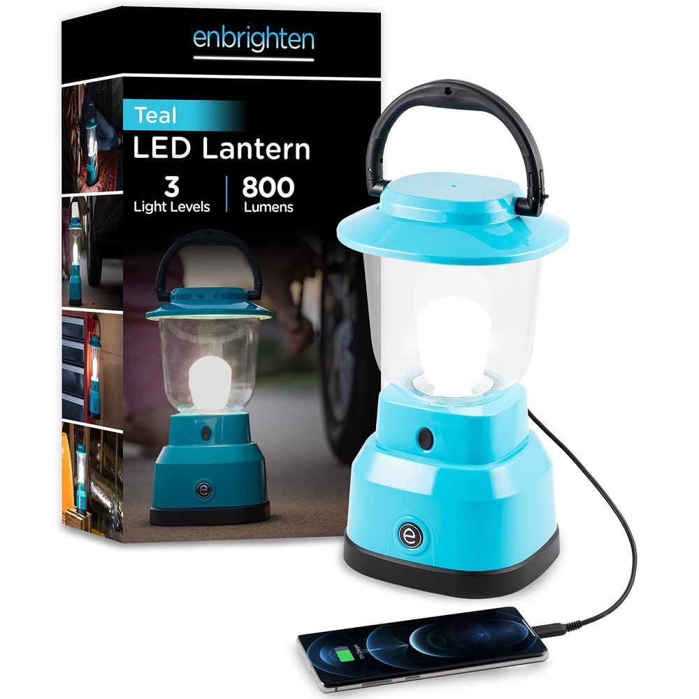 Enbrighten LED Large Camping Lantern, Battery Lantern USB, Teal