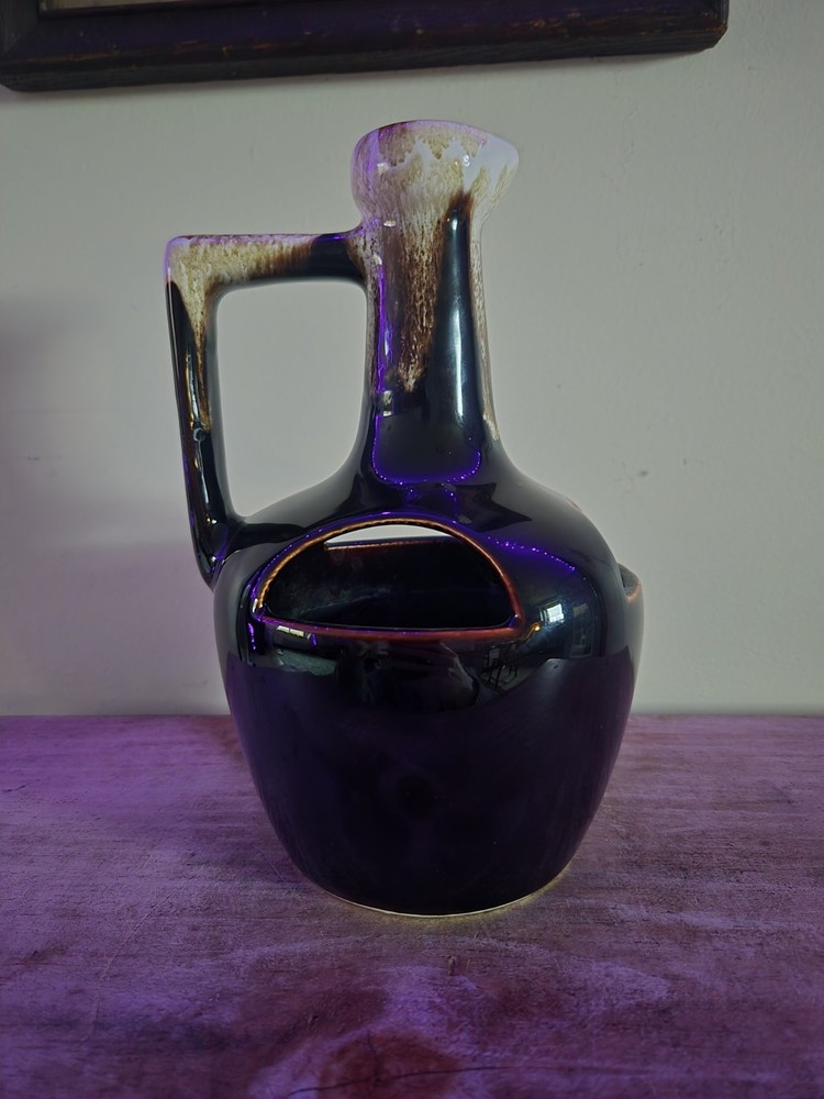 Dark Brown 8" Glazed Pitcher Shaped Pottery Planter Unmarked