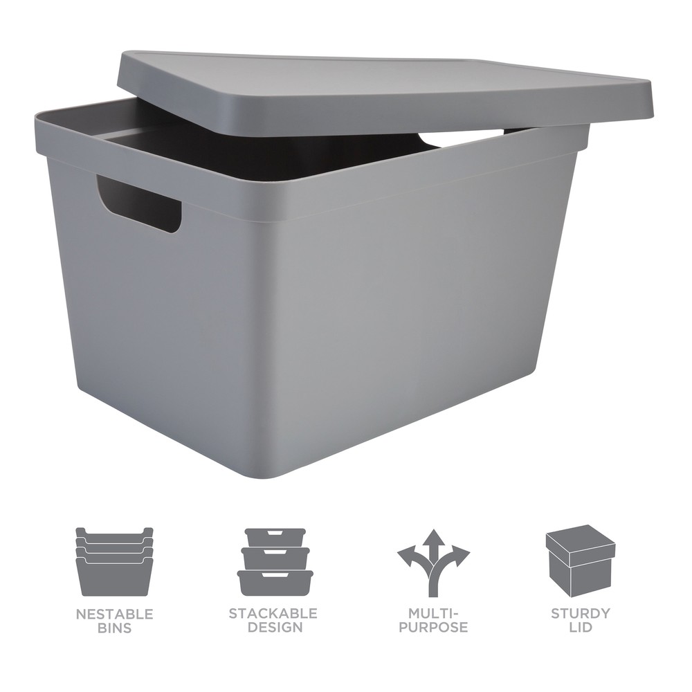 Large Vinto Storage Box with Lid in Grey Polypropylene