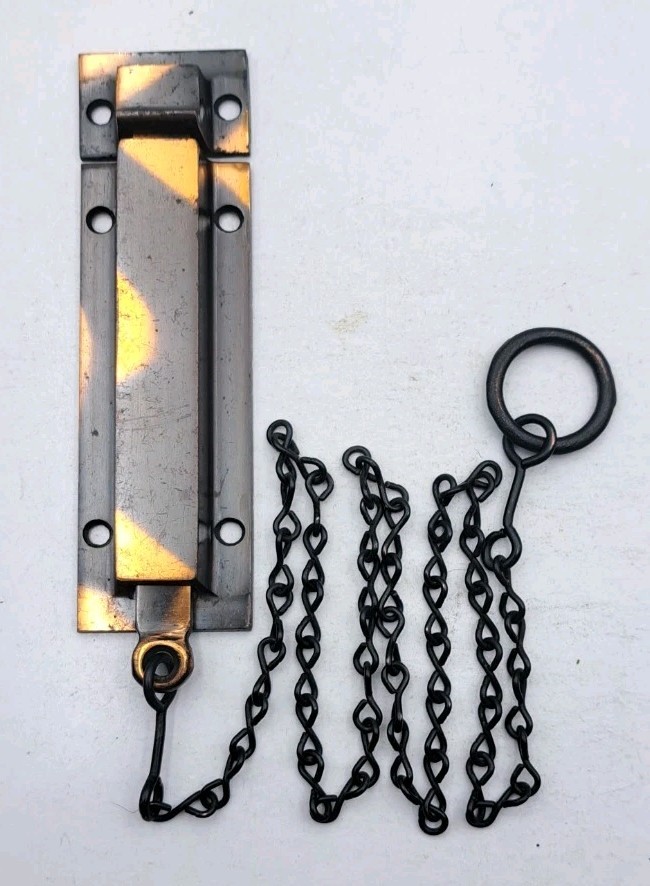 Antique Spring Loaded Slide Latch & Keeper Japanned Surface Mount Door Hardware