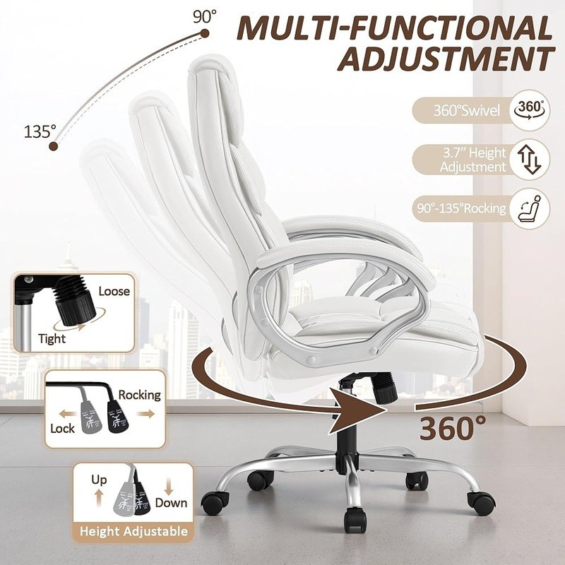 High Back Computer Desk Chair PU Leather Adjustable Height Office Executive