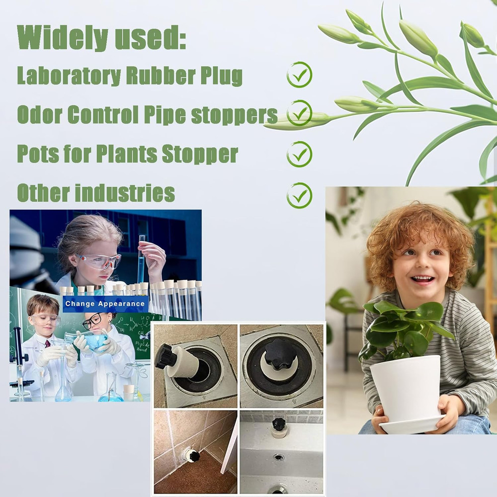 Solid Rubber Stopper,18 pcs Black Rubber Corks Plugs Odor Control Pipe Tank B...