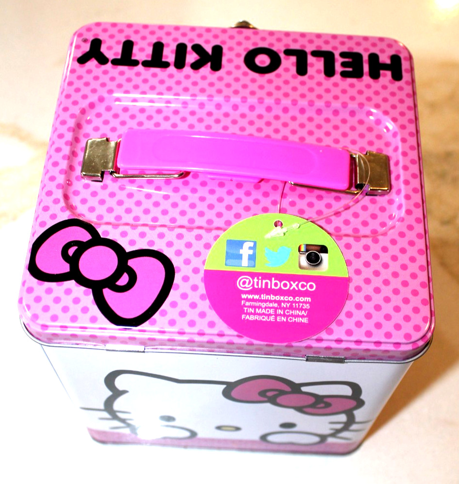 New HELLO KITTY Tin Stack and Store Sanrio Metal Cube Lunchbox Toolbox Crayons..